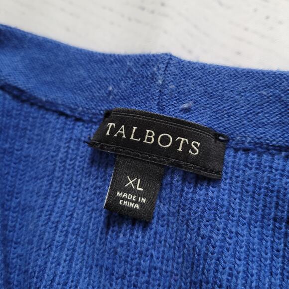 Talbots Size XL Open Front Cardigan Blue Mixed Knit Detail Office Layer - Picture 7 of 8